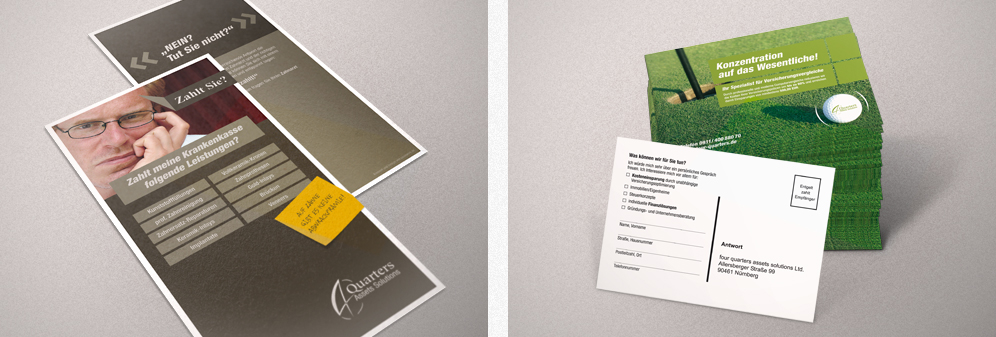 Four Quarters assets solutions, Corporate Design, Flyer, Postkarte