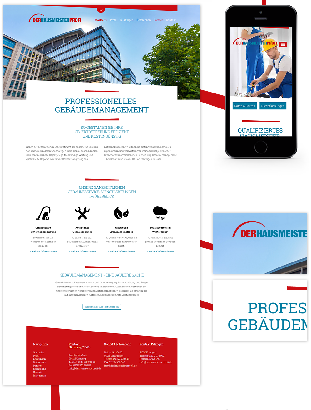 Der Hausmeisterprofi, Image-Website, Ansicht Startseite und Ausschnitte, Responsive Smartphone